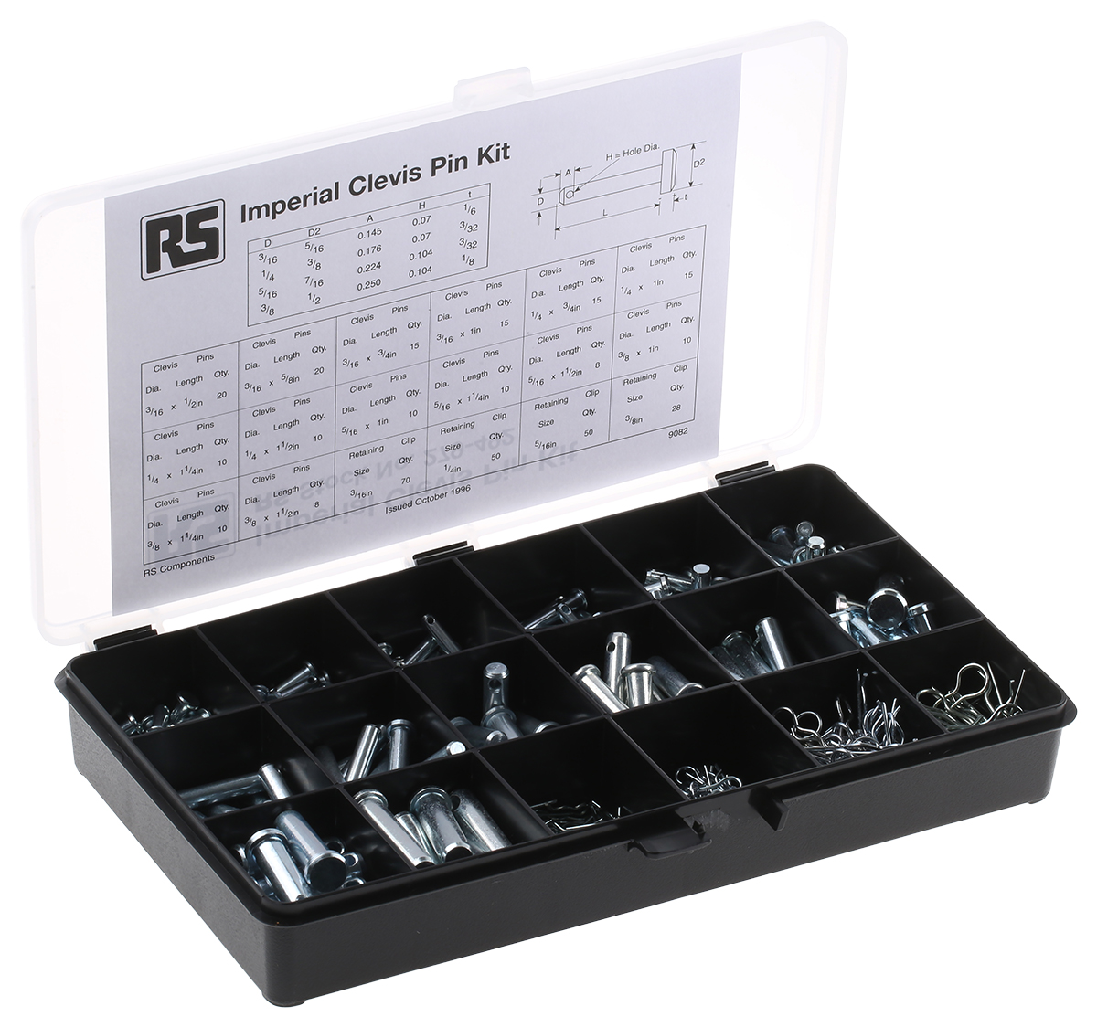 352 piece Bright Zinc Plated Steel Imperial Clevis Pin Kit, 3/8in, 1-1/2in