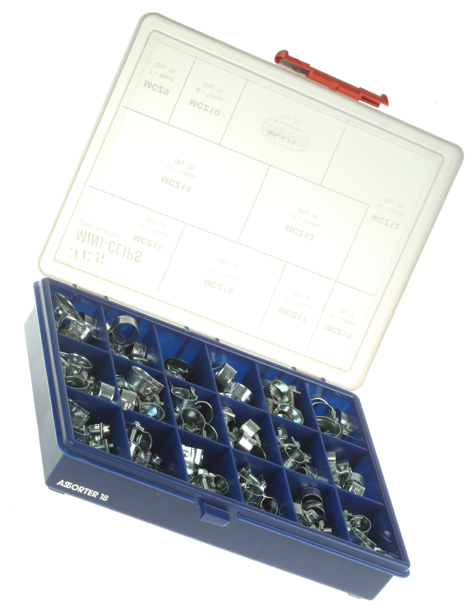 JCS Hi-Torque 157 Piece Steel Bolt Drive Hose Clip Kit, 7 → 9mm and 16 → 18mm Inside Diameter