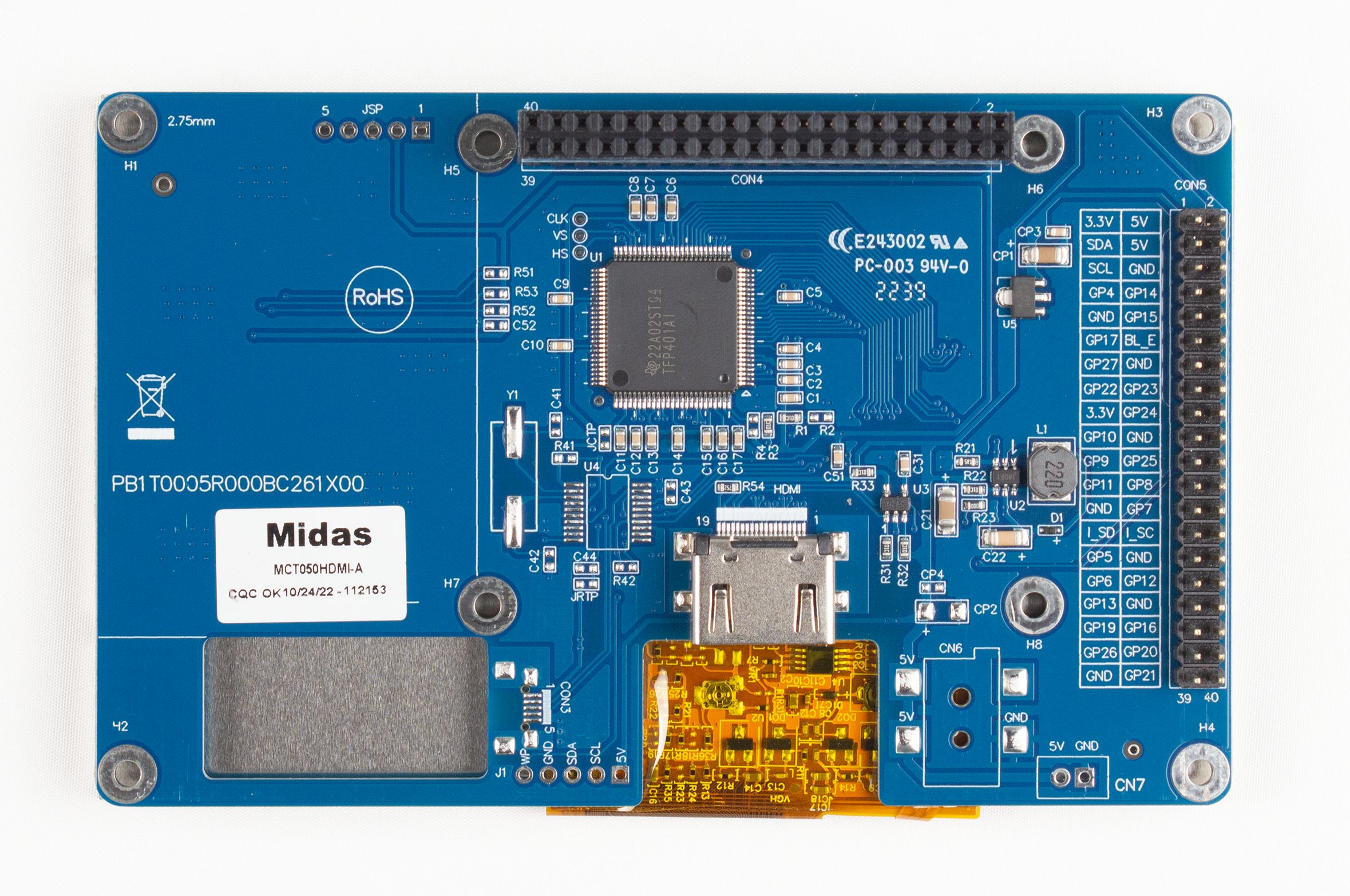 Midas MDT0500D2SH-HDMI TFT LCD Colour Display, 5in, 800 x 480pixels