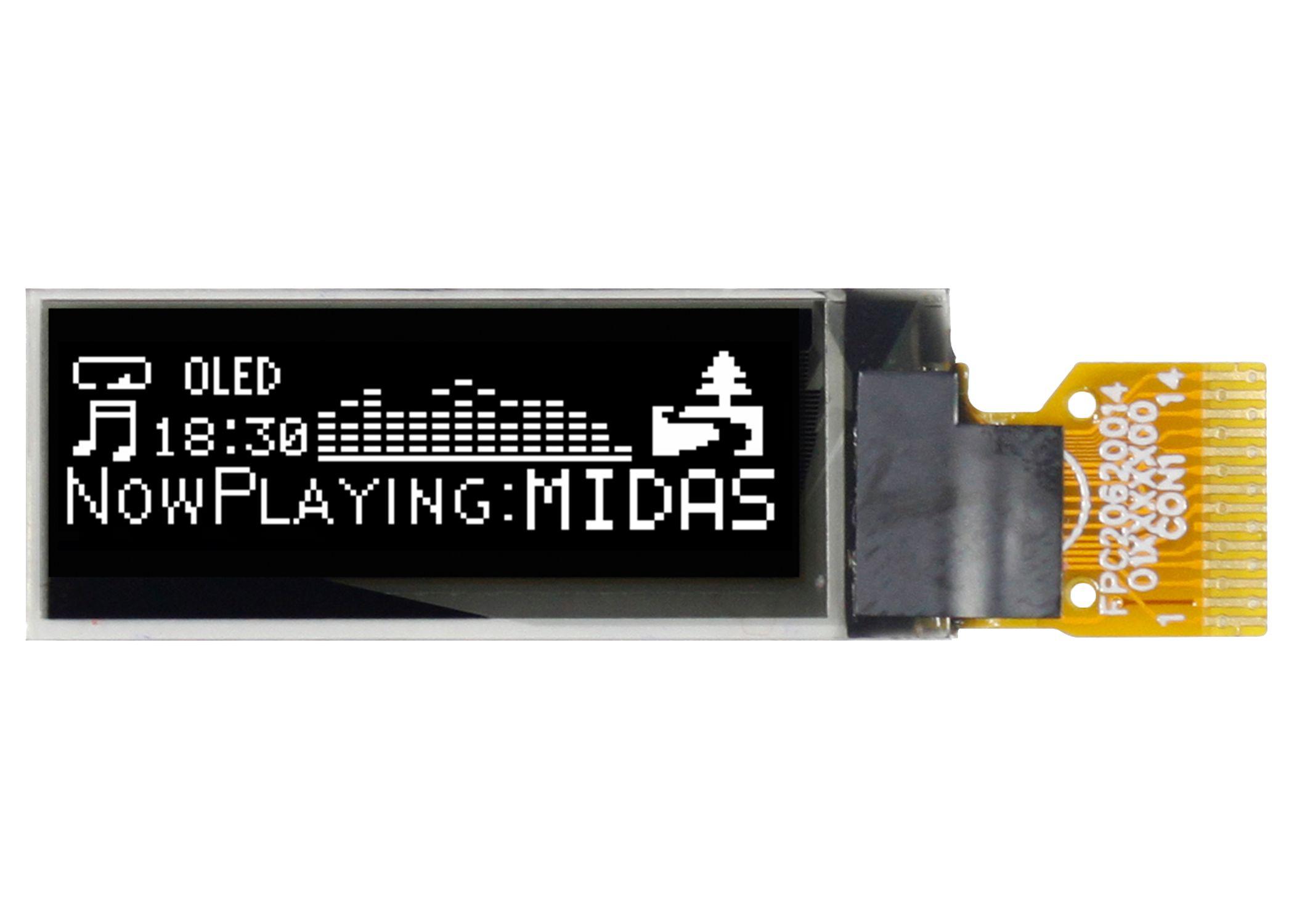 Midas 0.91in White Passive matrix OLED Display 128 x 32pixels COG I2C Interface
