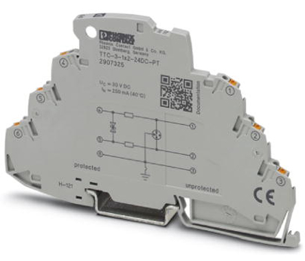 Phoenix Contact, TTC-3-1X2-24DC-PT Surge Protector 30 V dc Maximum Voltage Rating 10kA Maximum Surge Current Surge