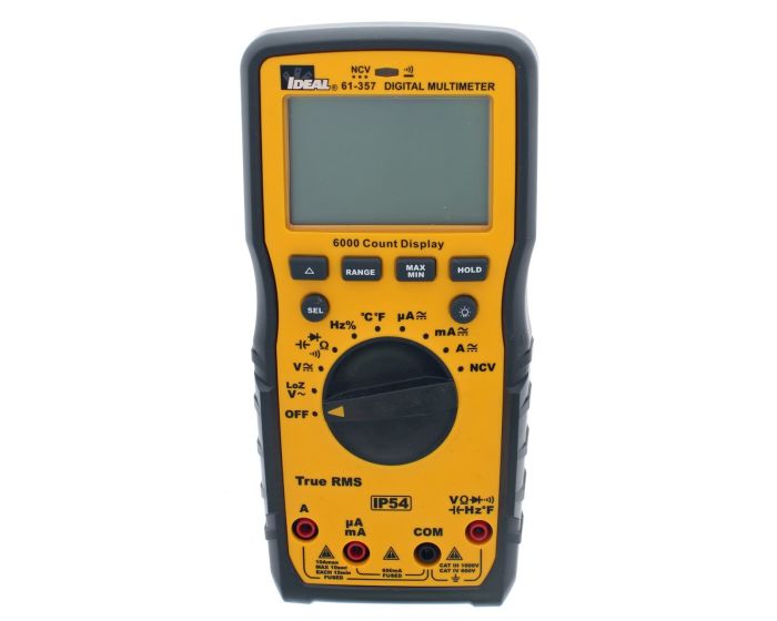 Ideal Industries 61-357 Handheld LED Multimeter, 10A ac Max, 10A dc Max, 1000V ac Max