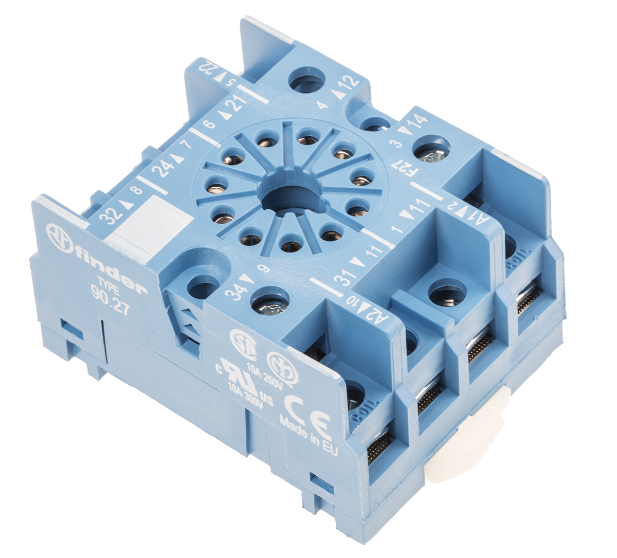 Finder 90 250V ac DIN Rail Relay Socket, for use with 60.13