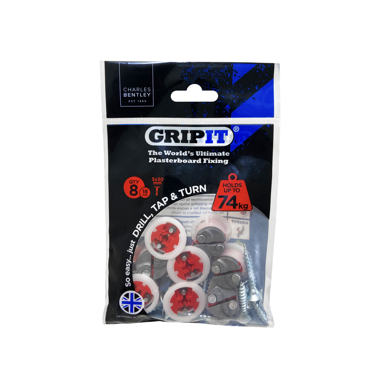 Gripit Red Plastic, Steel Plasterboard Fixings, 18mm fixing hole diameter