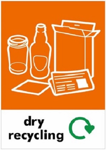 RS PRO Vinyl Adhesive Orange, White Safe Conditions Sign, Dry Recycling, English