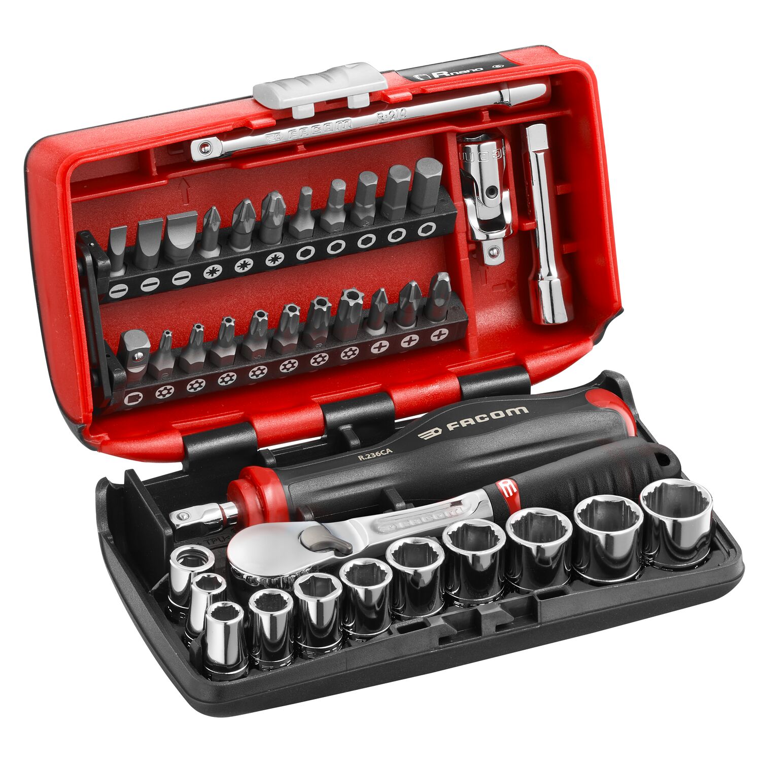 Facom 38-Piece Metric 1/4 in Bit Socket Set with Ratchet, 6 point