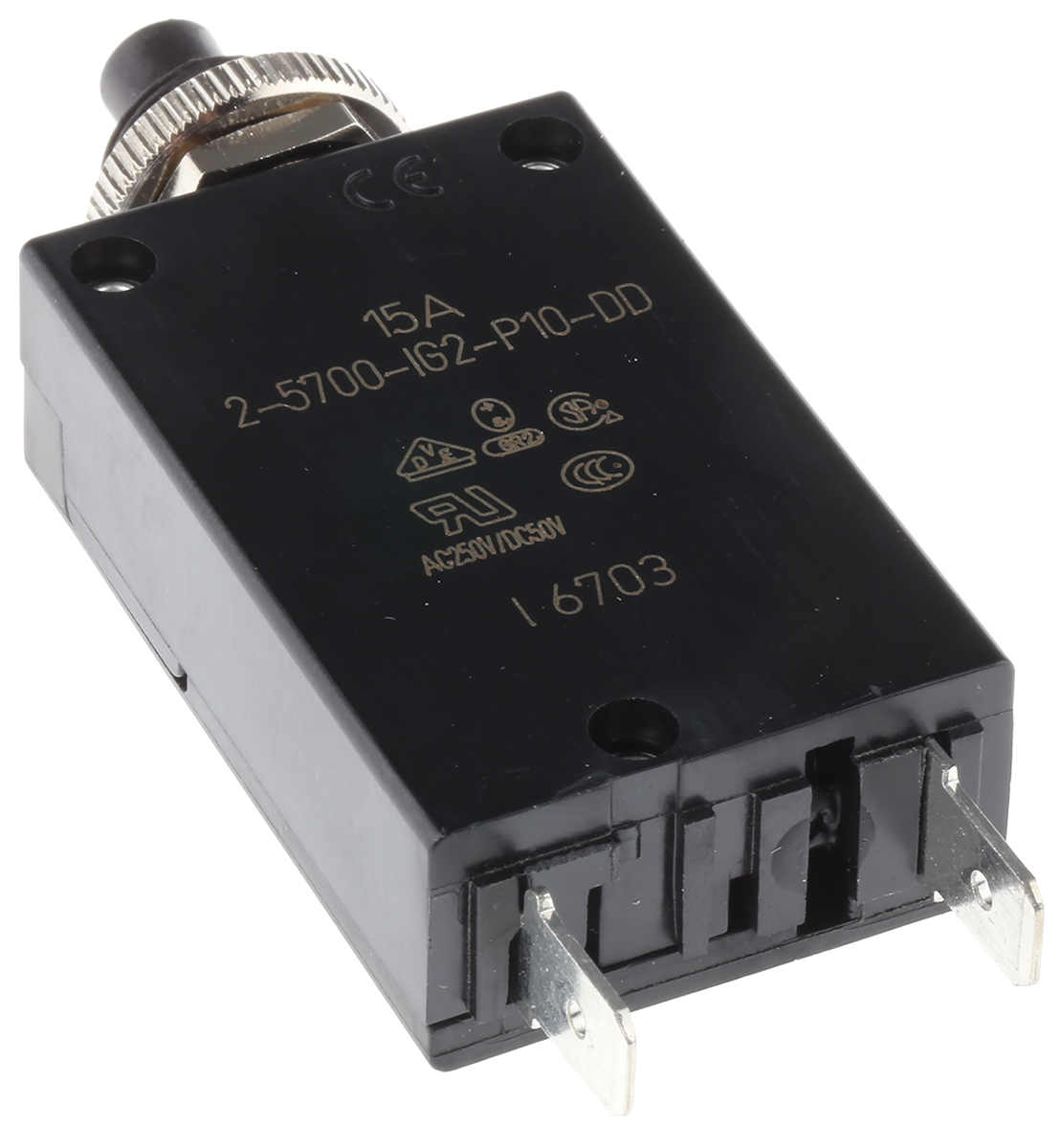 ETA Thermal Circuit Breaker - 2 5700  Single Pole 250V Voltage Rating Panel Mount, 15A Current Rating
