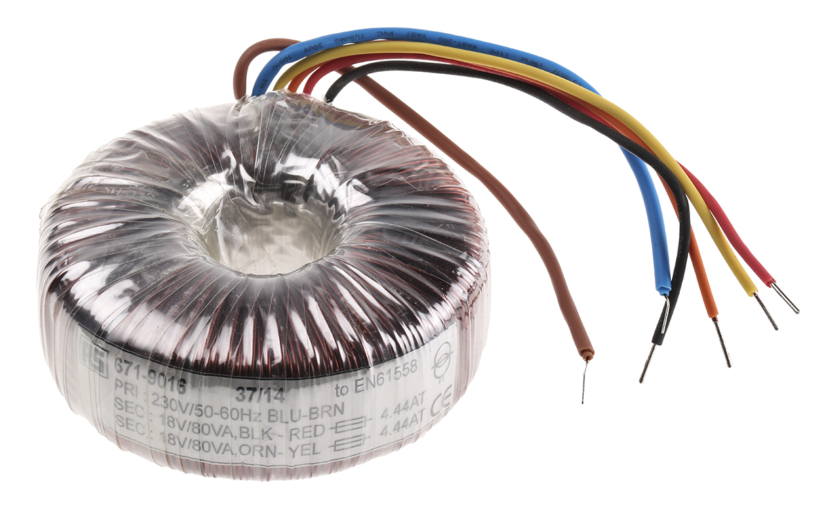 RS PRO 230V ac, 2 x 18V ac Toroidal Transformer, 160VA 2 Output