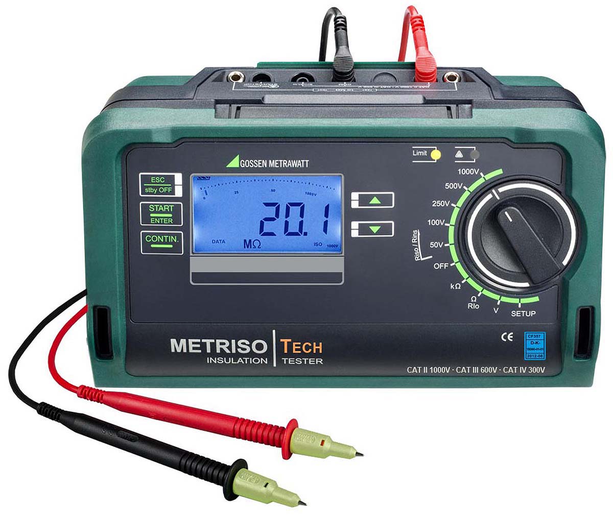 Gossen Metrawatt METRISO TECH Insulation Tester, 50V Min, 1000V Max, 199GΩ Max, CAT II 1000V