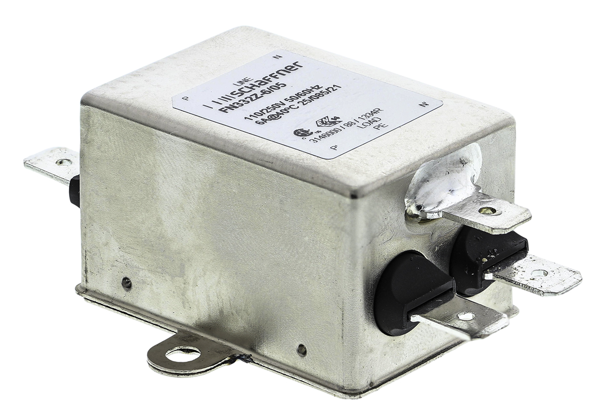 Schaffner, FN332 6A 250 V ac 0 → 400Hz, Chassis Mount EMI Filter, Fast-On, Single Phase