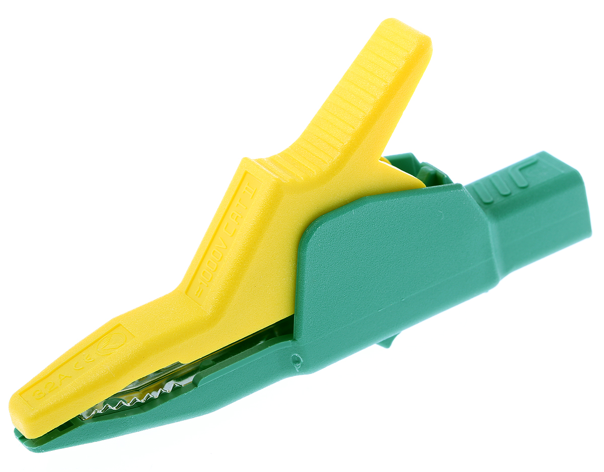 Hirschmann Test & Measurement Crocodile Clip 4 mm Connection, Brass Contact, 32A, Green/Yellow