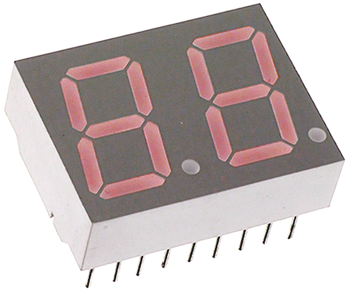 HDSP-523E Broadcom 2 Digit 7-Segment LED Display, CC Red 7.69 mcd RH DP 14.2mm