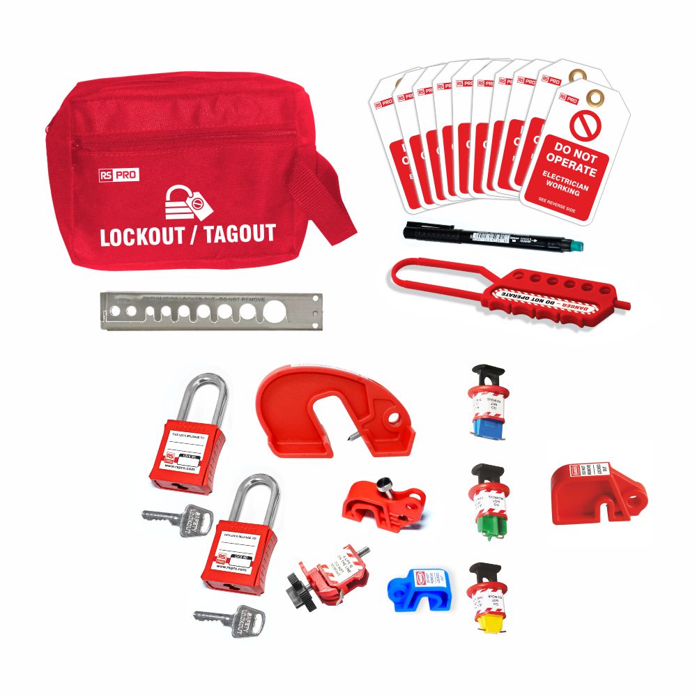 RS PRO Black/Blue/Red/White/Yellow 2-Lock Metal Lockout Kit