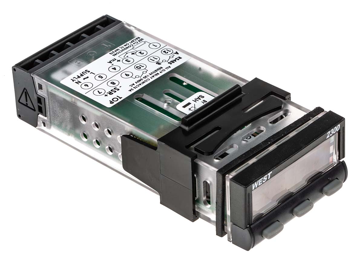 West Instruments N2300 PID Temperature Controller, 49 x 25mm, 2 Output Relay, 100 V ac, 240 V ac Supply Voltage ON/OFF