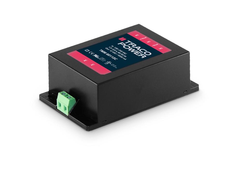 TRACOPOWER AC-DC Power Supply, TMM 60112C, 12V dc, 5A, 60W, 1 Output, 85 → 264V ac Input Voltage