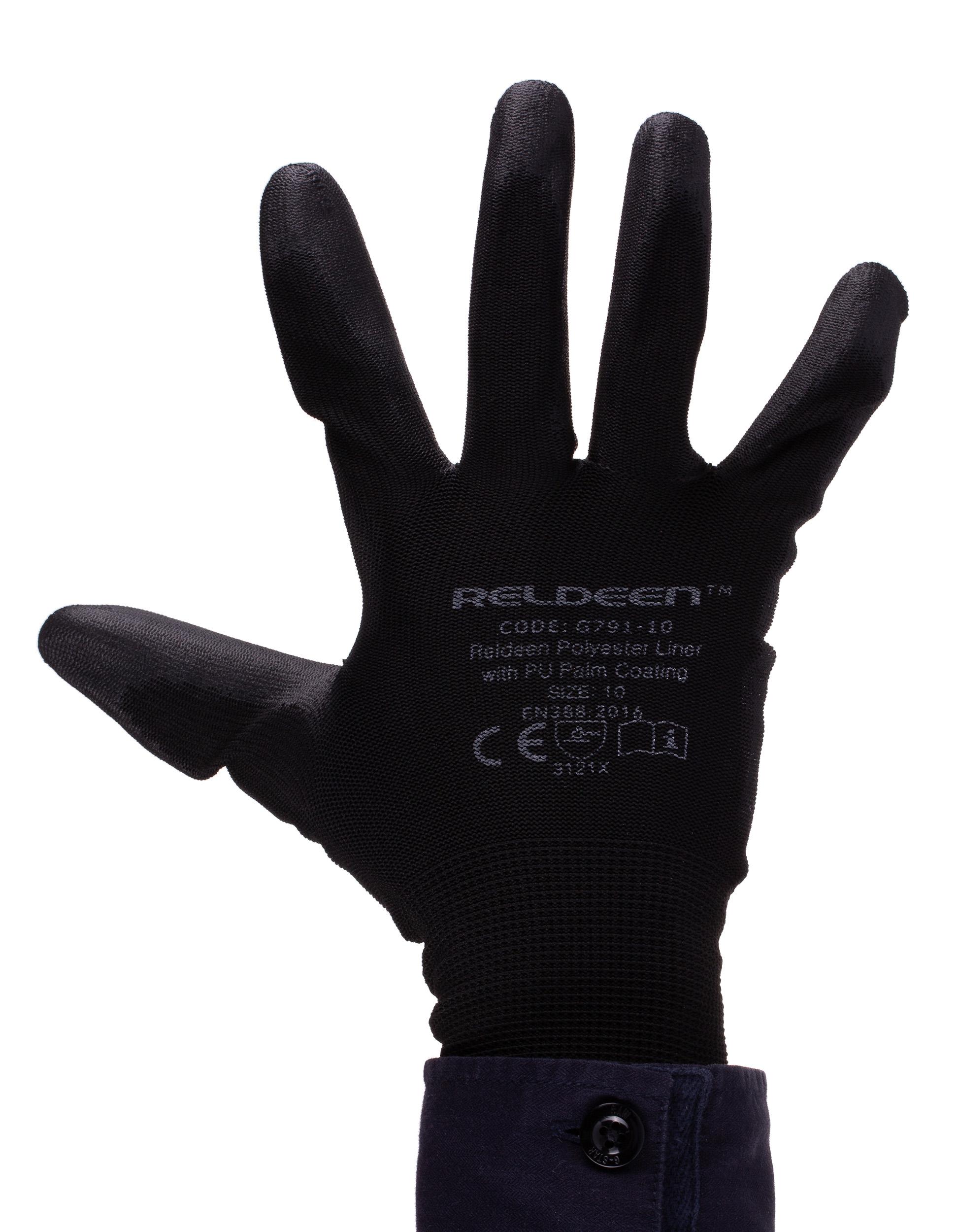 Reldeen G781 Black Polyester Glove, Polyurethane Coating