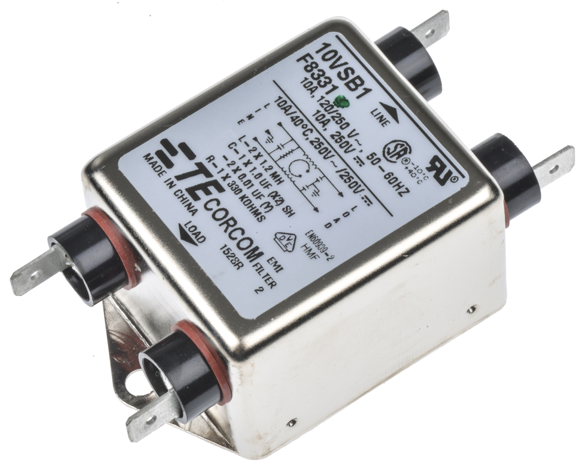TE Connectivity, Corcom SB 10A 250 V ac 50/60Hz, Flange Mount RFI Filter, Fast-On, Single Phase
