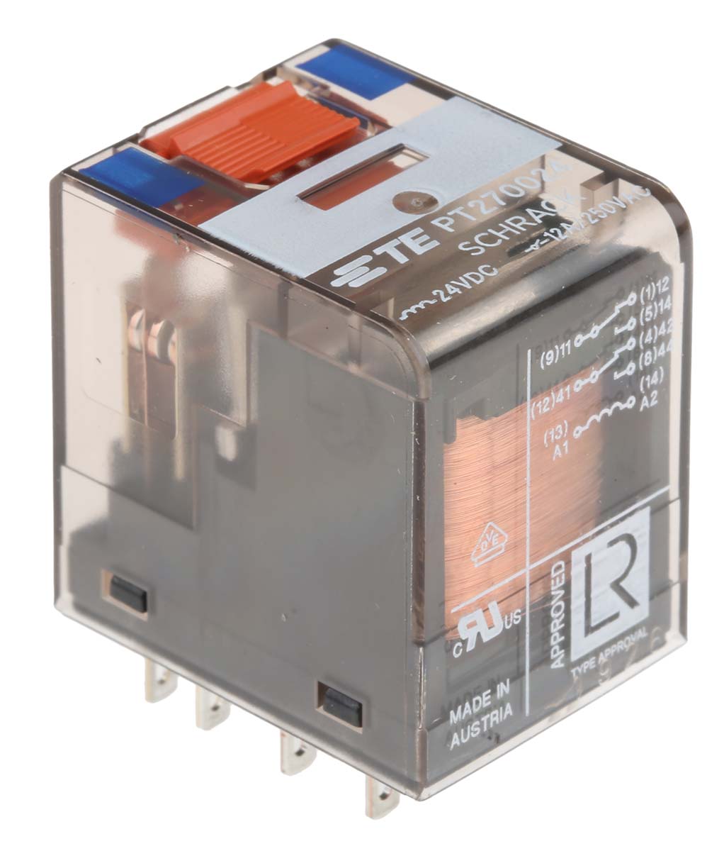 TE Connectivity PCB Mount Power Relay, 24V dc Coil, 12A Switching Current, DPDT