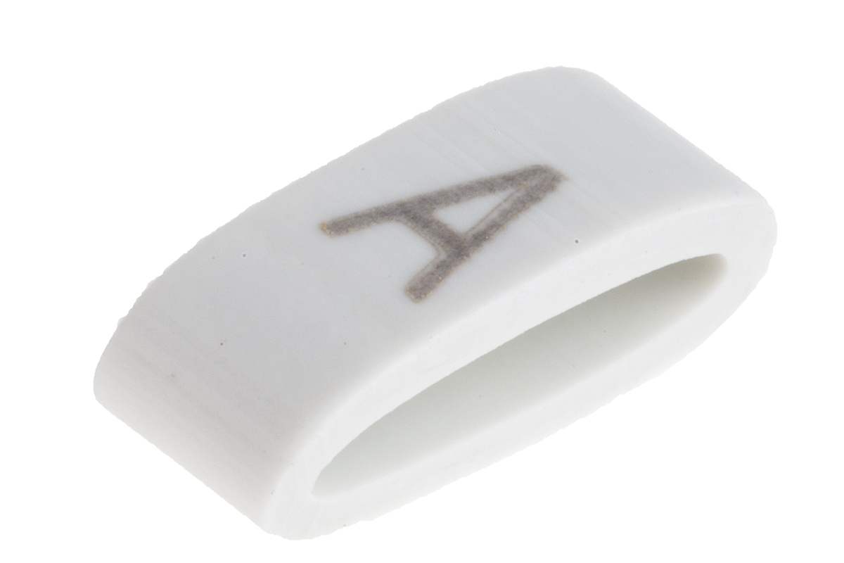HellermannTyton HODS85 Slide On Cable Markers, Black on White, Pre-printed "A", 1.8 → 6.3mm Cable, 531-07861
