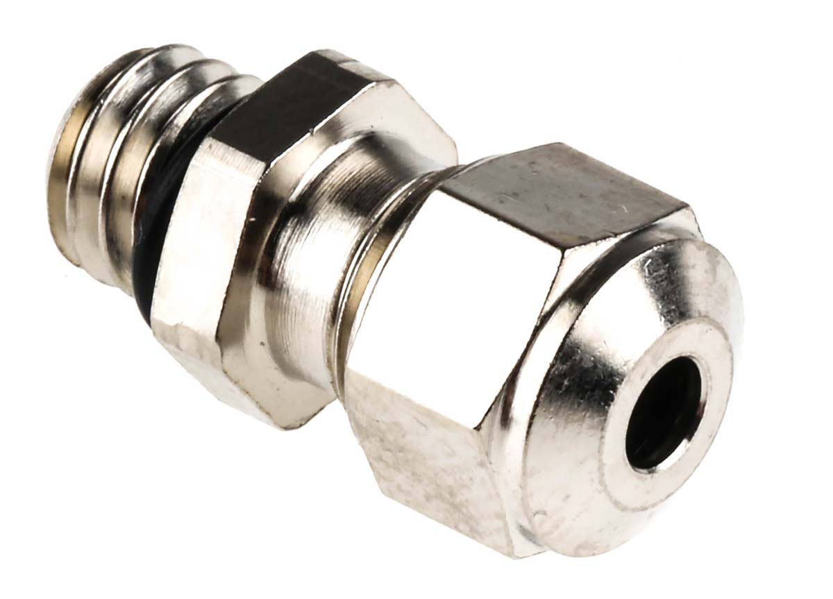 SES Sterling A1 Series Metallic Nickel Plated Brass Cable Gland, M6 Thread, 2mm min., 2.5mm max., IP68, IP69K