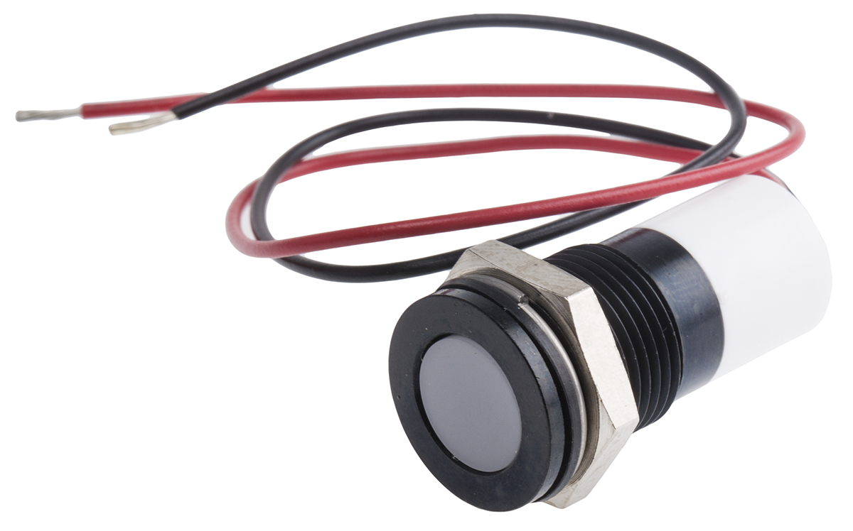 RS PRO White Panel Mount Indicator, 24V dc, 14mm Mounting Hole Size, Lead Wires Termination, IP67