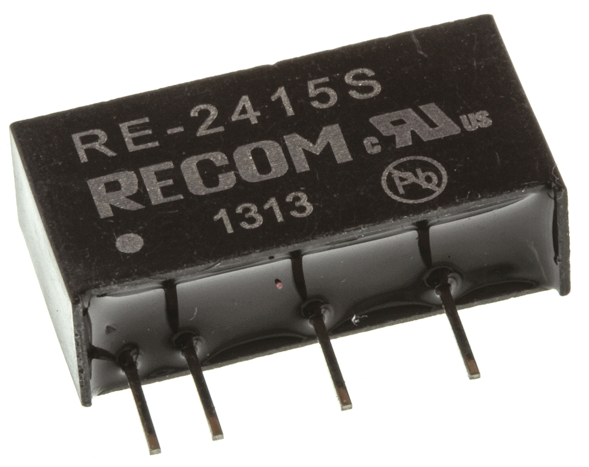 Recom RE DC-DC Converter, 15V dc/ 66mA Output, 21.6 → 26.4 V dc Input, 1W, Through Hole, +85°C Max Temp -40°C