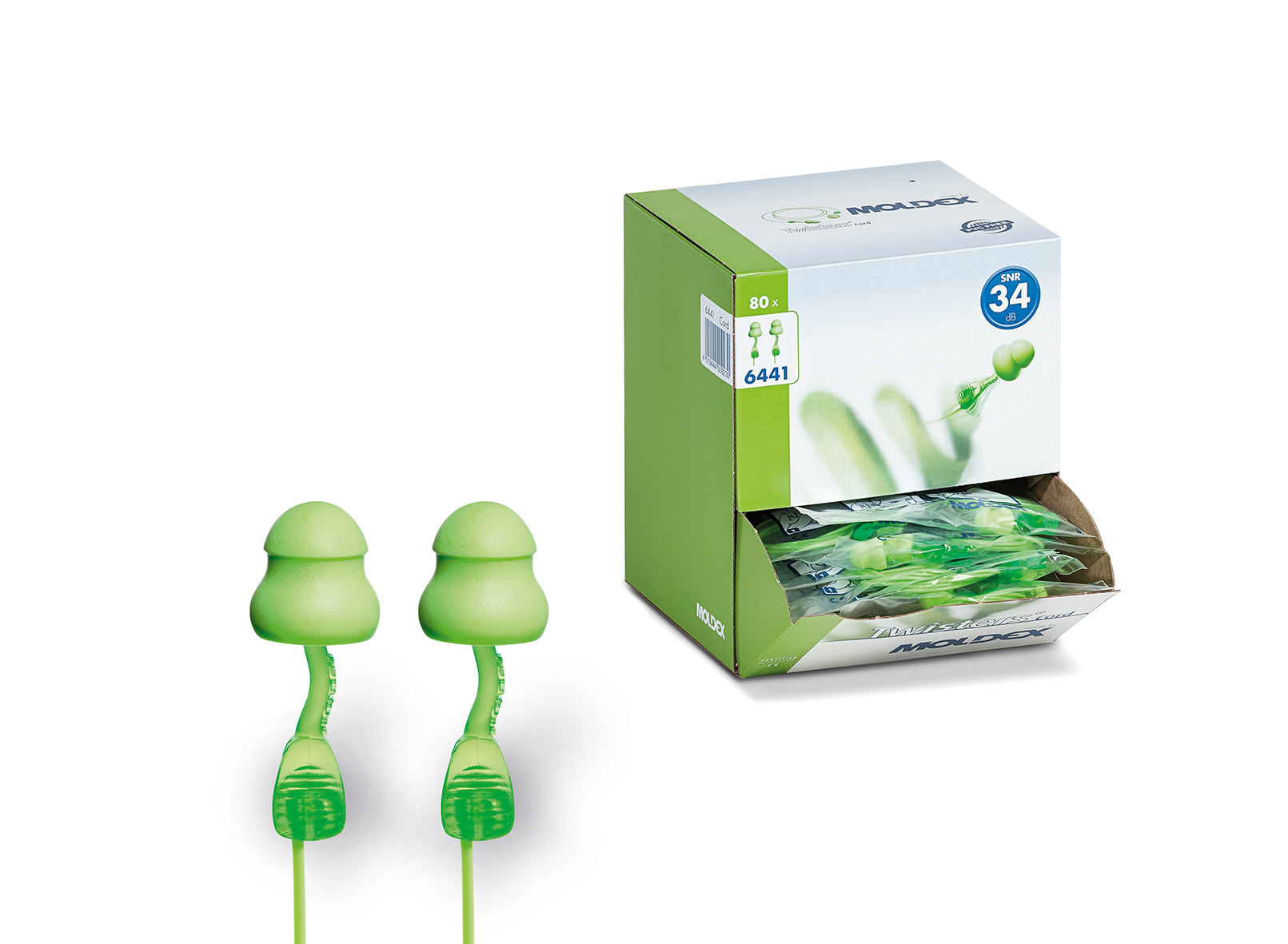 Moldex Twisters® Series Green Disposable Corded Ear Plugs, 34dB Rated, 1 Pairs