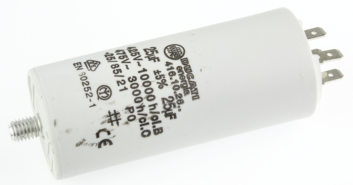 Ducati Energia 4.16.10 Polypropylene Film Capacitor, 450V ac, ±5%, 25μF, Stud Mount