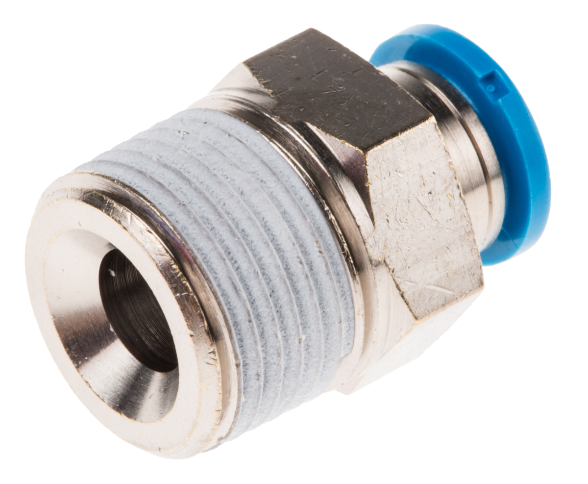 Festo QS Series Straight Threaded Adaptor, R 3/8 Male to Push In 8 mm, Threaded-to-Tube Connection Style, 153006