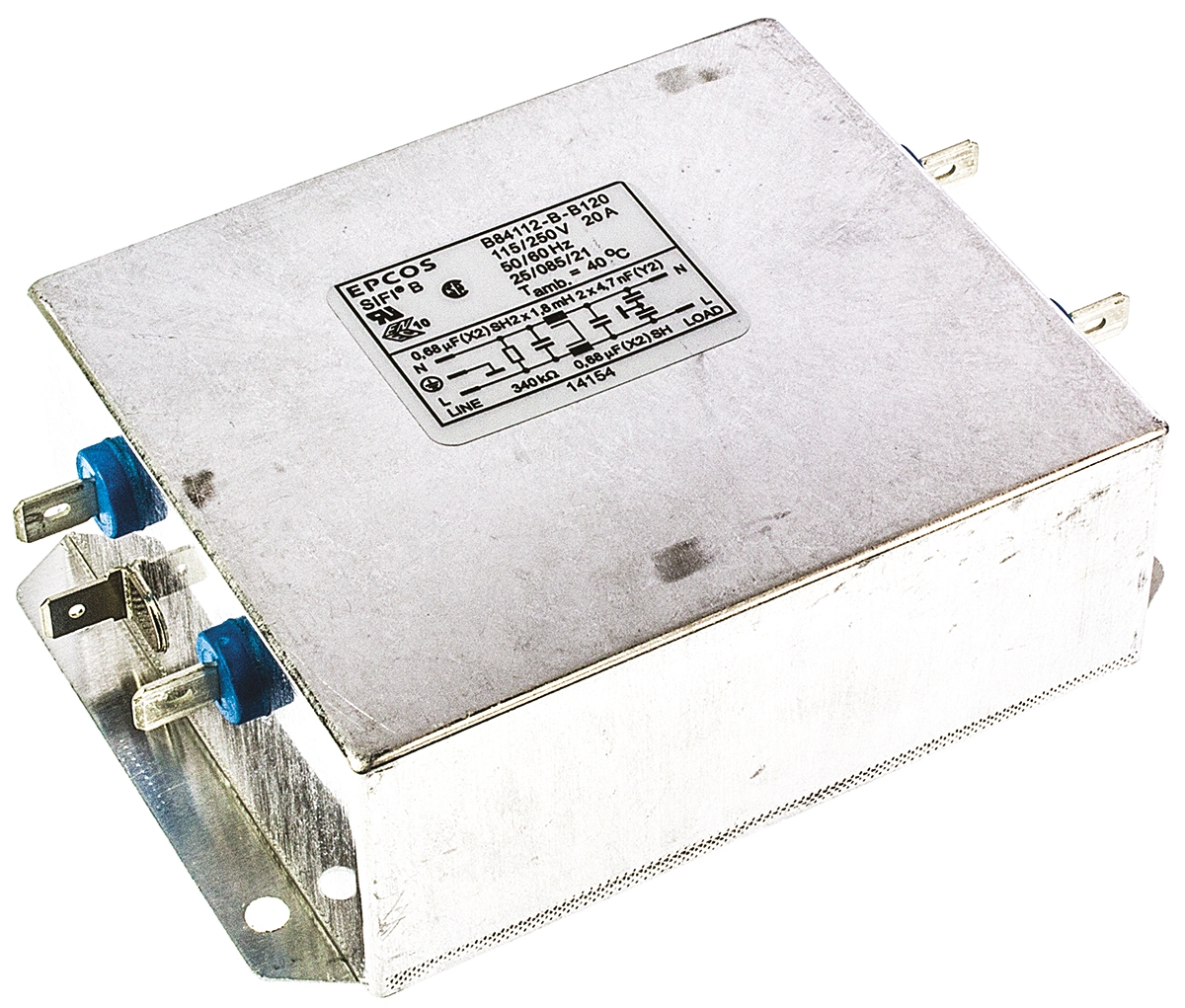 EPCOS, B84112B 20A 250 V ac/dc 50 → 60Hz, Chassis Mount EMC Filter, Tab, Single Phase
