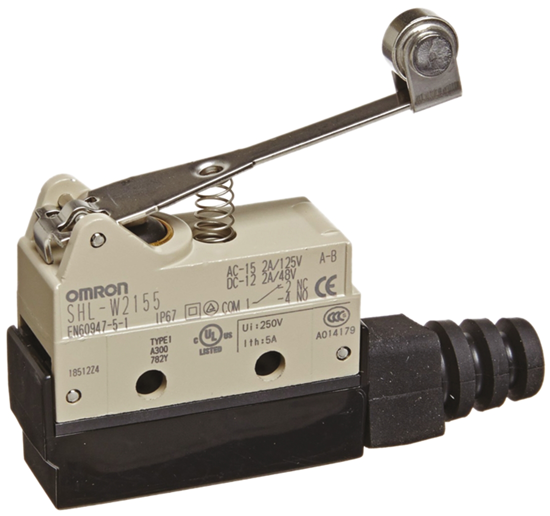Omron SHL Series Roller Lever Limit Switch, NO/NC, IP67, SPDT, Zinc Housing, 480V ac Max, ac 2 A, dc 200mA Max
