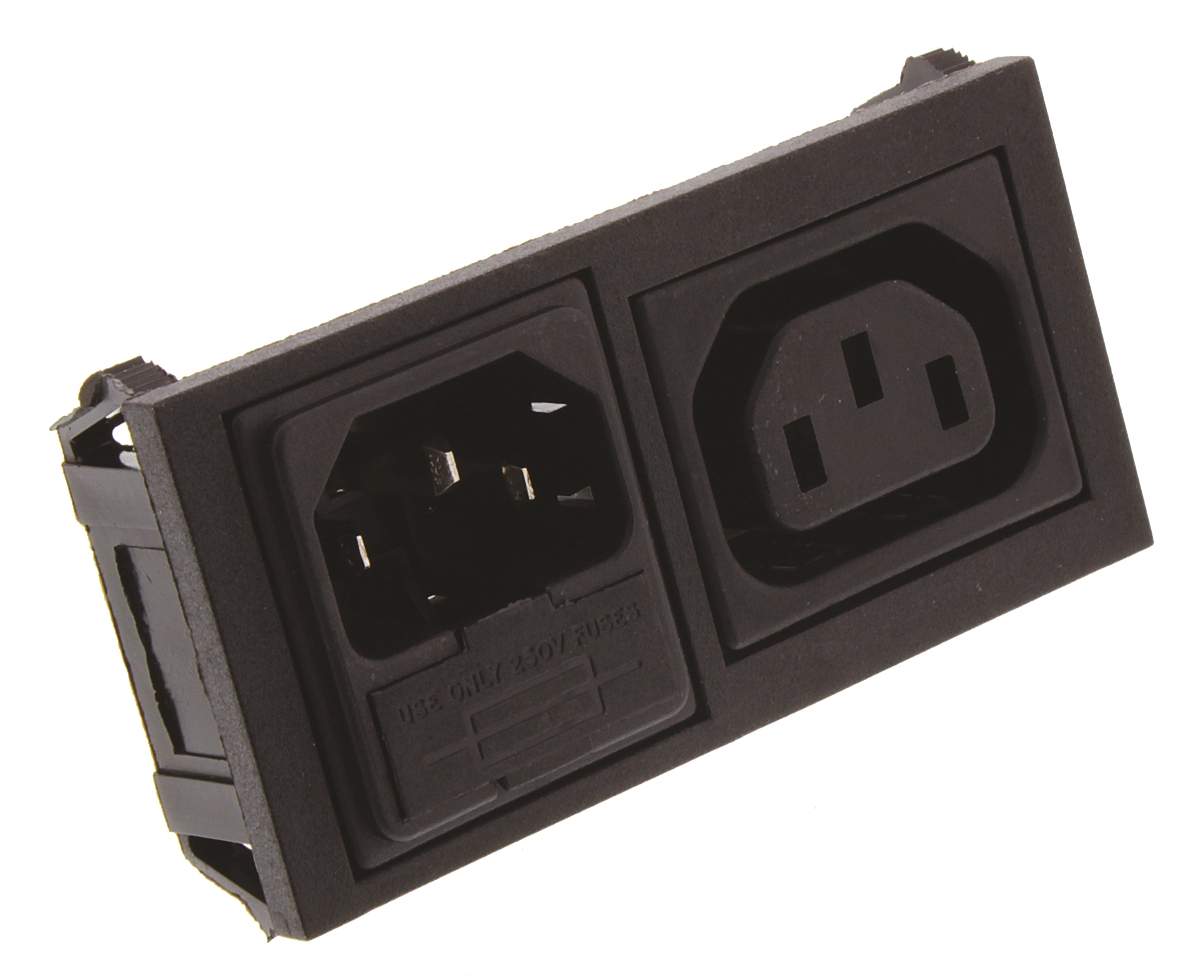 Bulgin C13, C14 Snap-In IEC Connector Male, 10A, 250 V, Fuse Size 5 x 20mm