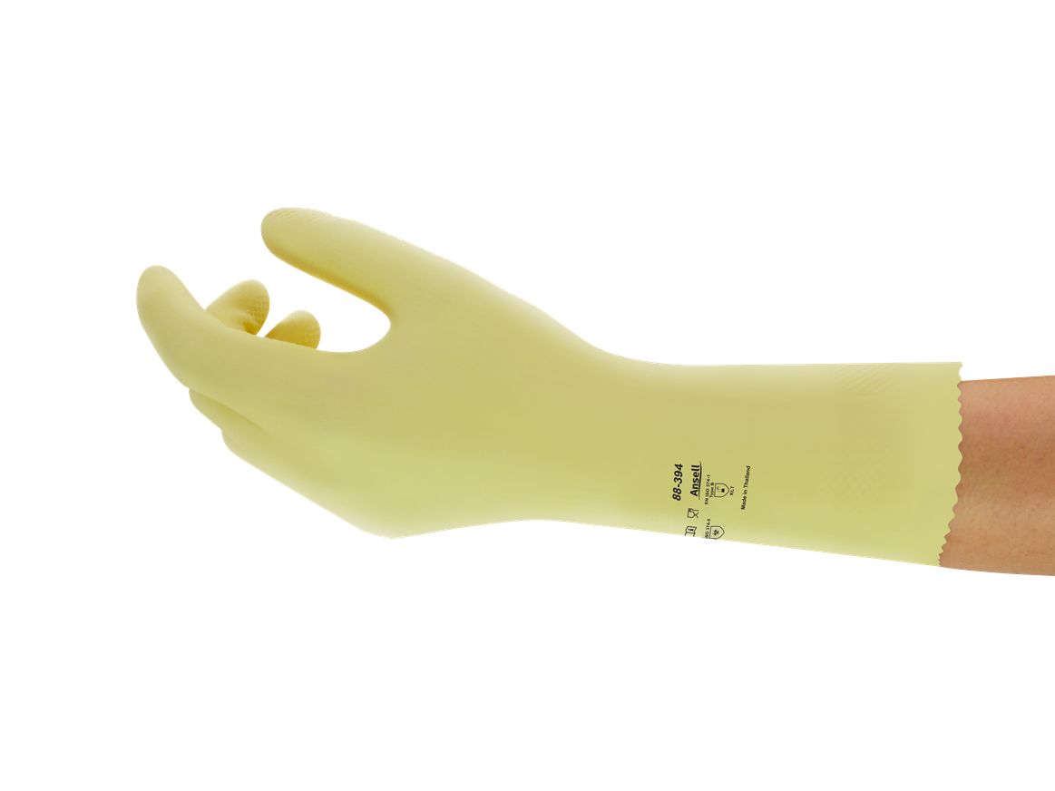 Ansell AlphaTec Yellow Unlined Natural Rubber Latex Work Gloves, Size 8, Latex, Natural Rubber Coating