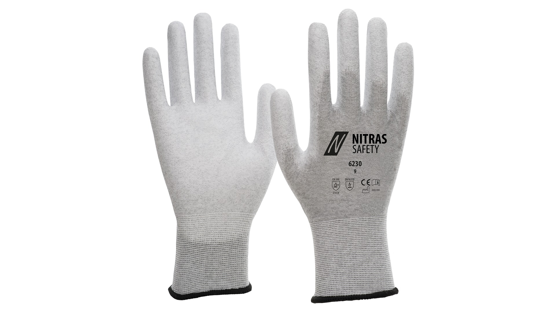 NITRAS SAFETY NITRAS Grey Nylon Glove, Size 9, Polyurethane Coating