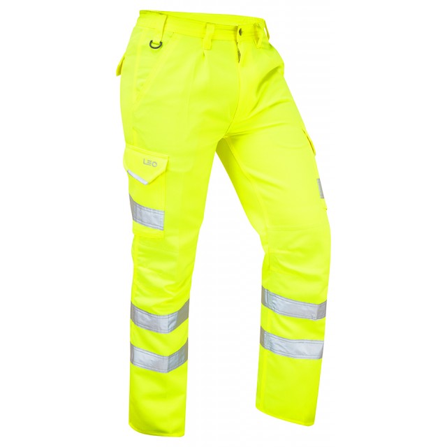 Leo Workwear CT01-Y-LEO Yellow Hi Vis Trouser Waterproof, Strain Resistant, Hi-Vis 38 in 38 in Leg Length 74cm