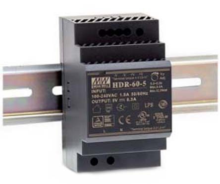 MEAN WELL HDR Switched Mode DIN Rail Power Supply, 85 → 264 V ac, 120 → 370V dc, 15V dc dc Output, 4A