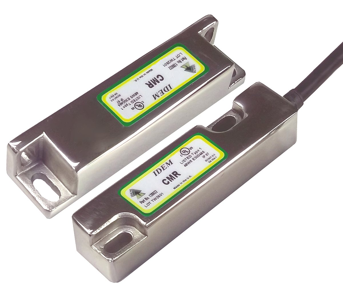 IDEM CMR Series Magnetic Non-Contact Safety Switch, 250V ac, 316 Stainless Steel Housing, 2NC, 2m Cable