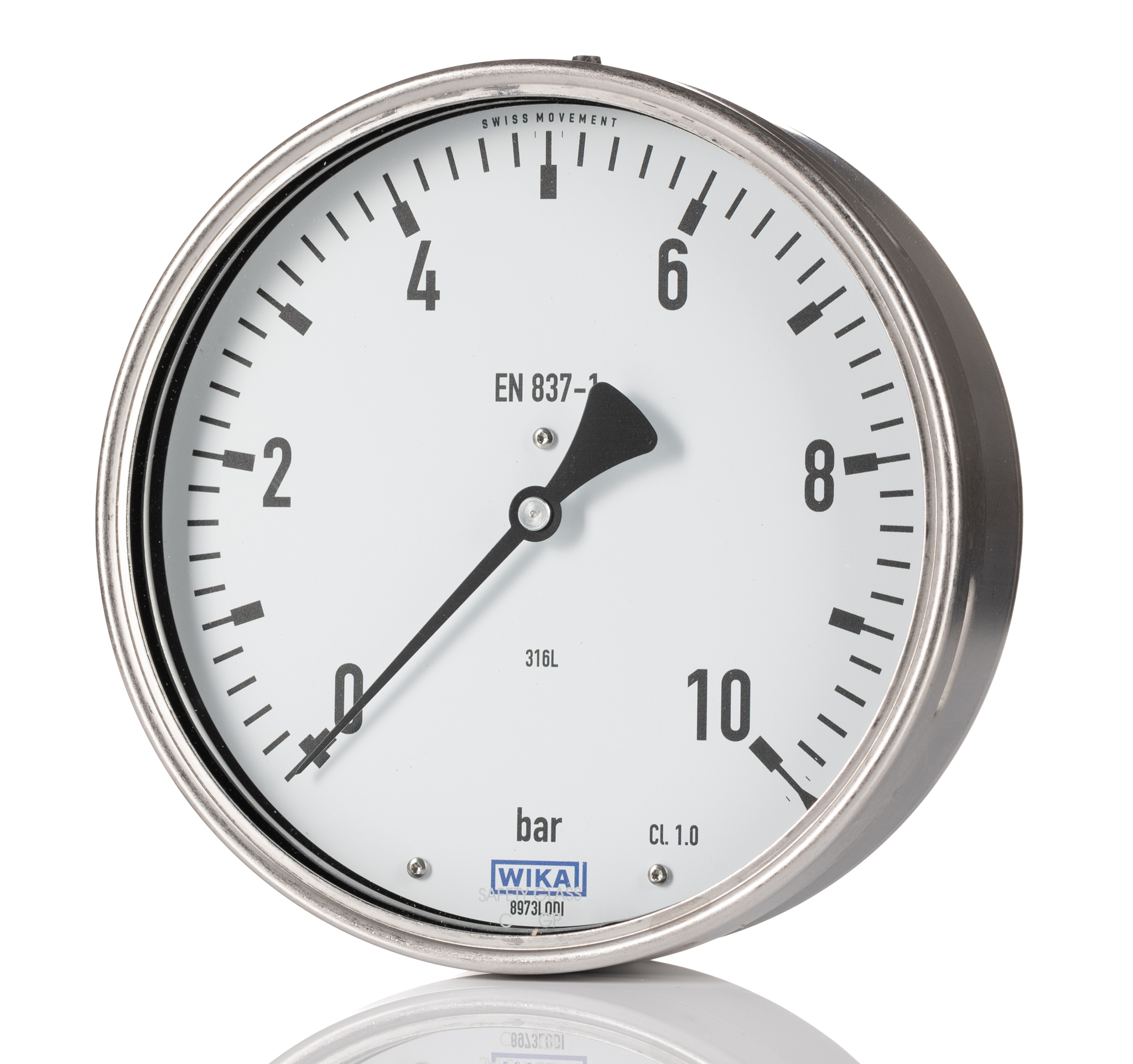 WIKA G 1/2 Analogue Pressure Gauge 10bar Back Entry 100mm Outside Diameter