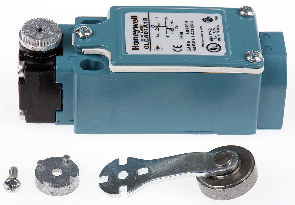 Honeywell GLC Series Roller Lever Limit Switch, NO/NC, IP66, SPDT, Die Cast Zinc Housing, 600V ac Max, 10A Max