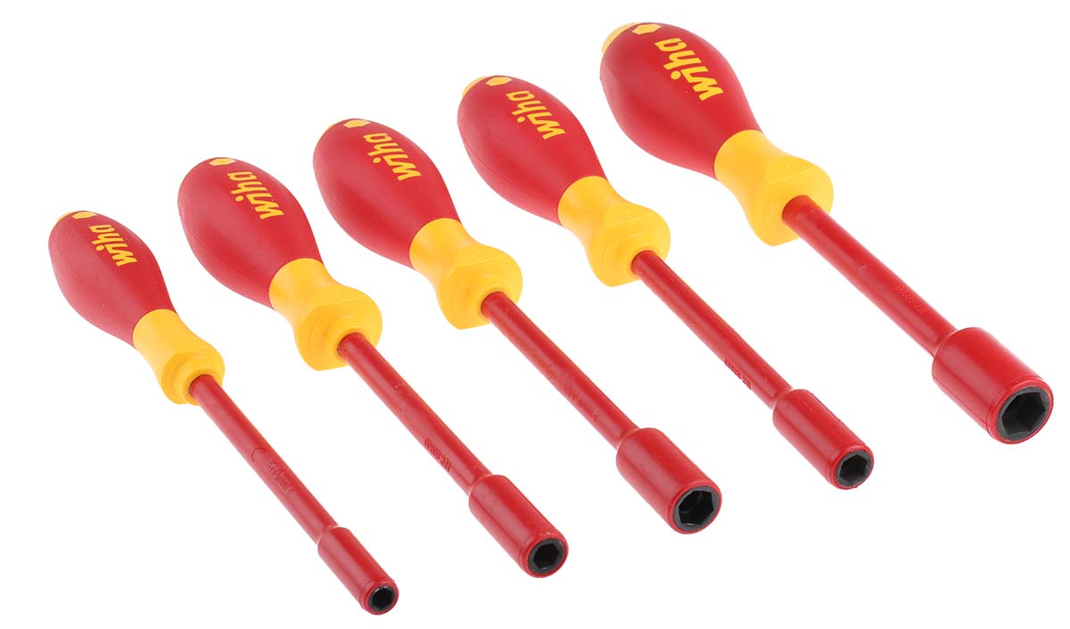 Wiha Hexagon Nut Driver Set, 5.5 mm, 7 mm, 8 mm, 10 mm, 13 mm Tip, 125 (00856) mm, 125 (00858) mm, 125 (00859) mm, 125