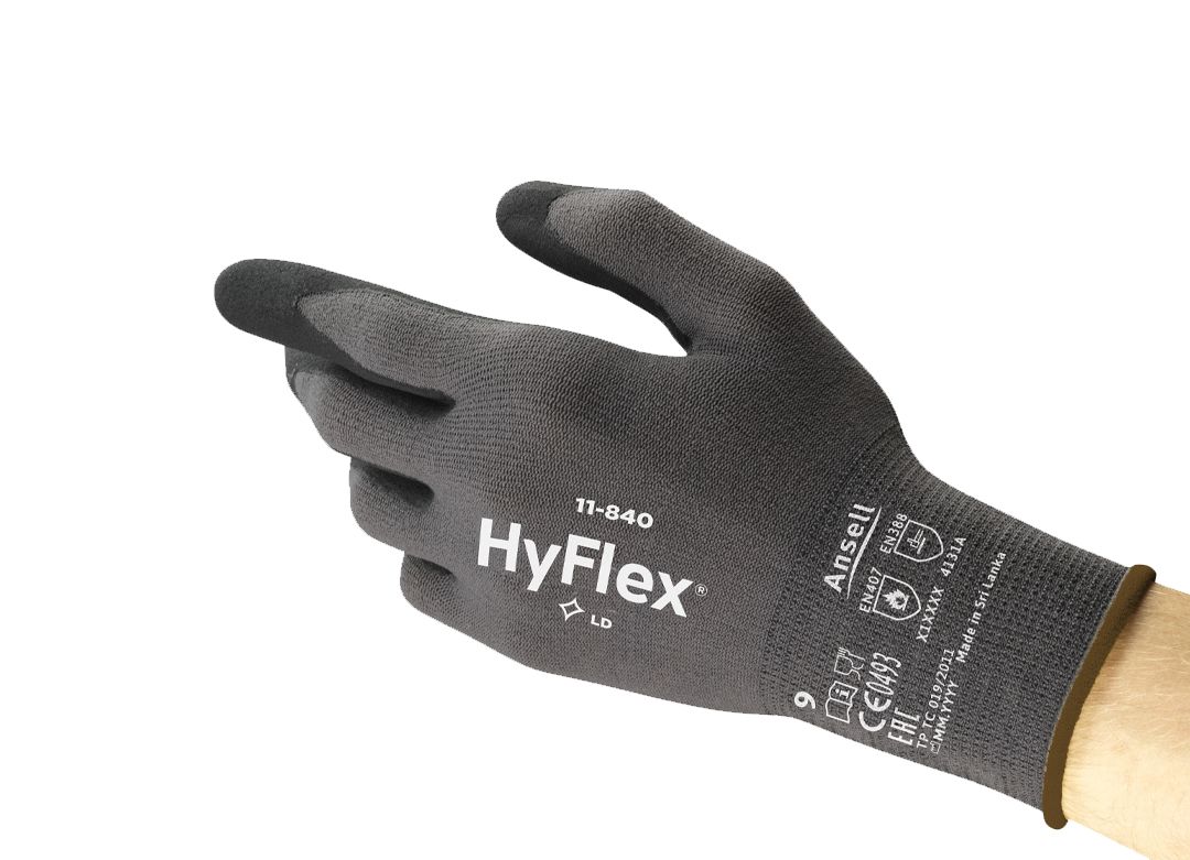 Ansell HyFlex 11-840 Grey Nylon, Spandex Nylon, Spandex Work Gloves, Size 5, Nitrile Coating