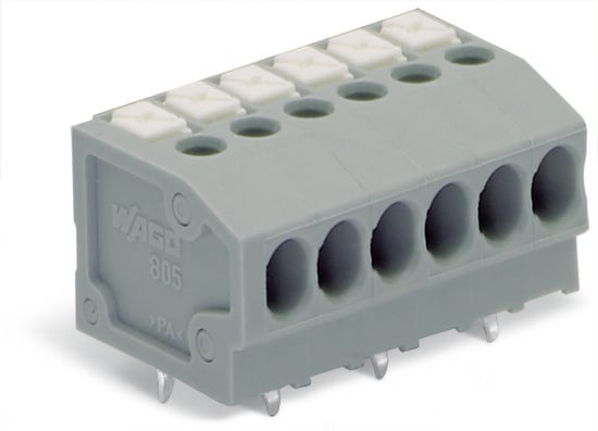 WAGO 805 Series PCB Terminal Block, 9-Contact, 3.5mm Pitch, PCB Mount, 1-Row, Push-In Cage Clamp Termination