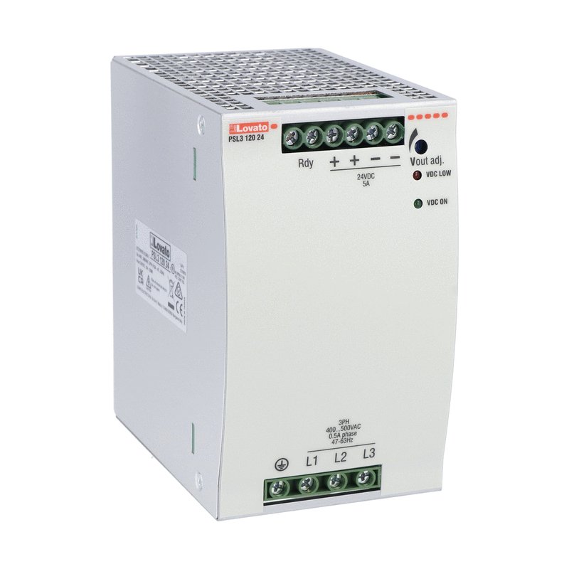 Lovato PSL DIN Rail Power Supply, 400 → 500V ac ac Input, 24V dc dc Output, 5A Output, 120W