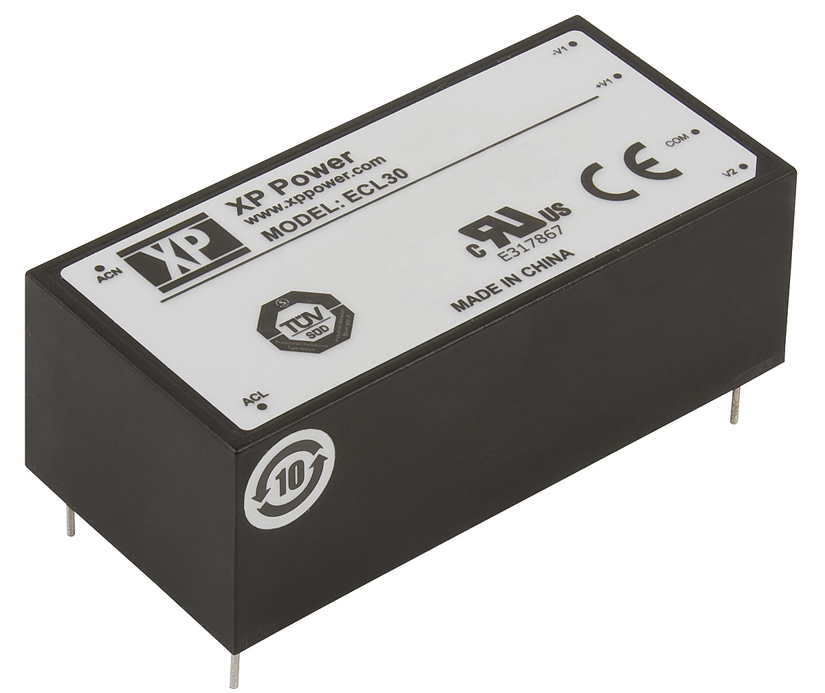 XP Power Switching Power Supply, ECL30UT02-E, 5 V dc, ±12 V dc, 3 A, 630 mA, 30W, Triple Output, 120 → 370 V dc,