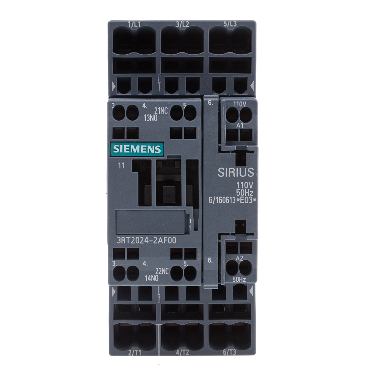 Siemens SIRIUS 3RT Size S0, 3RT2 Contactor, 110 V ac Coil, 3-Pole, 12 A, 5.5 kW, 3NO, 400 V ac