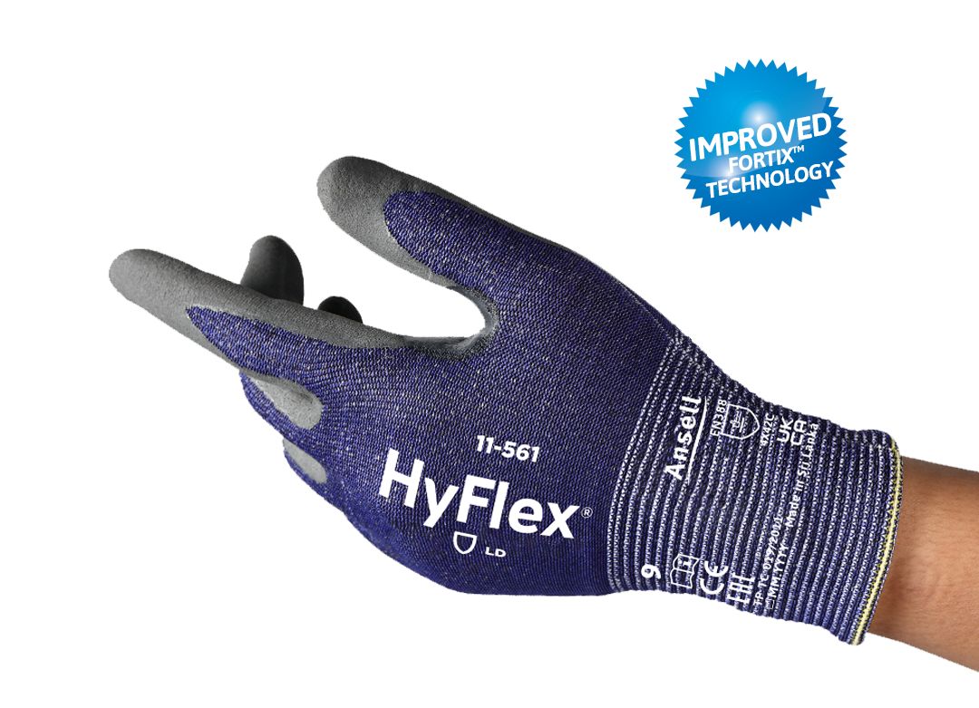 Ansell HyFlex 11-561 Blue Basalt, High Performance Polyethylene, Nylon, Polyester, Spandex Work Gloves, Size 11, Nitrile