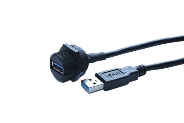 RS PRO Straight, Panel Mount, Socket- Single Port Type A 3.0 IP67 Type A USB Connector