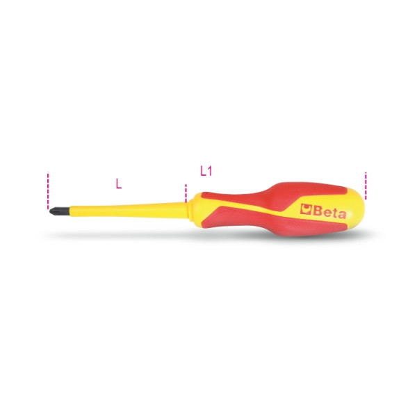 BETA Pozidriv, Supadriv  Screwdriver, PZ0 Tip, 60 mm Blade, VDE/1000V, 160 mm Overall