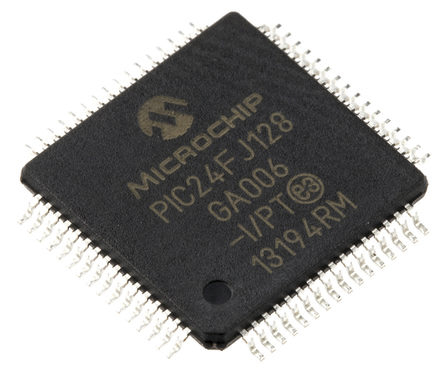 Microchip PIC24FJ128GA006-I/PT, 16 bit PIC, PIC24FJ Microcontroller, 32 MHz, 128kB FLASH, 64-Pin TQFP