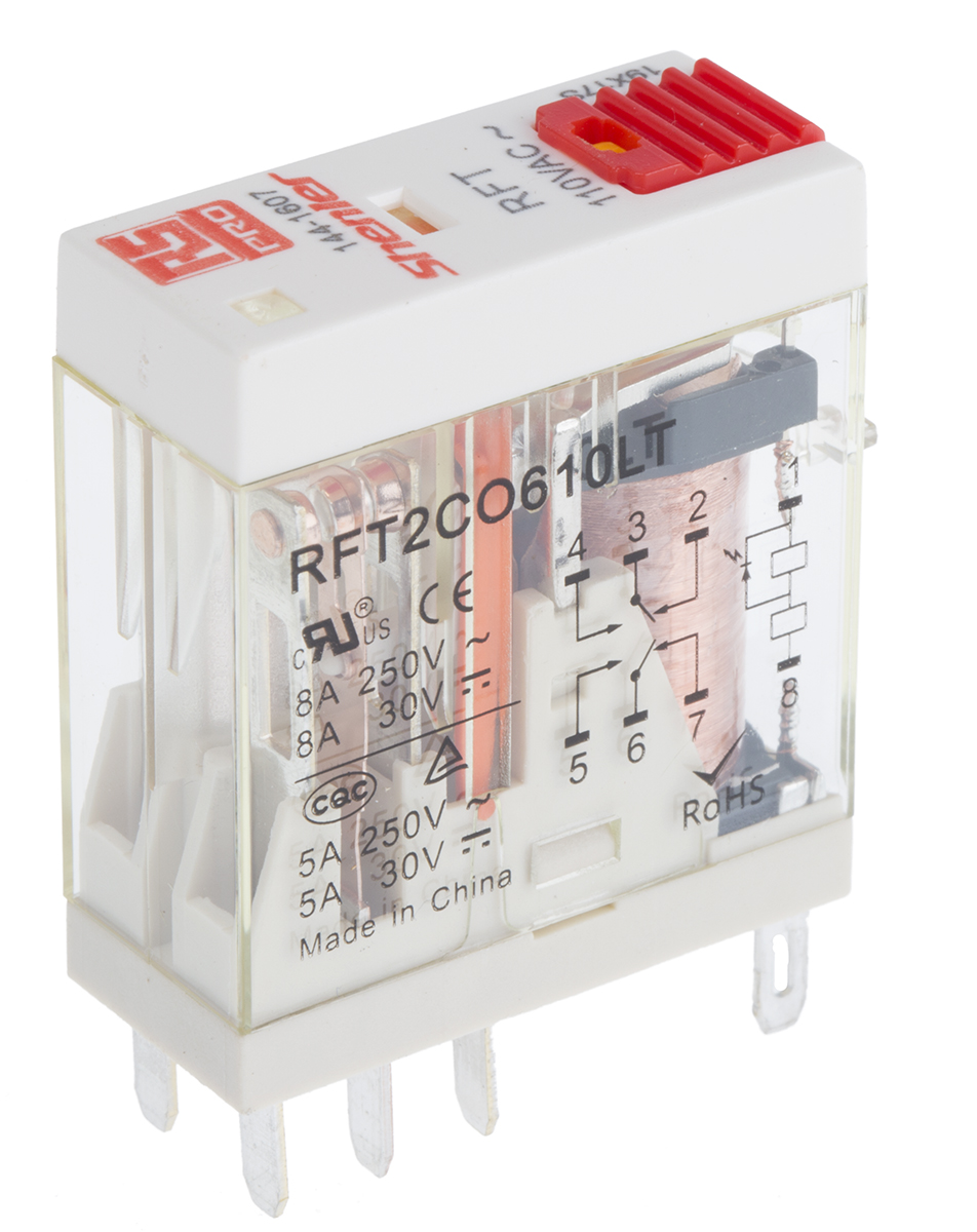 RS PRO Plug In Power Relay, 110V ac Coil, 8A Switching Current, DPDT